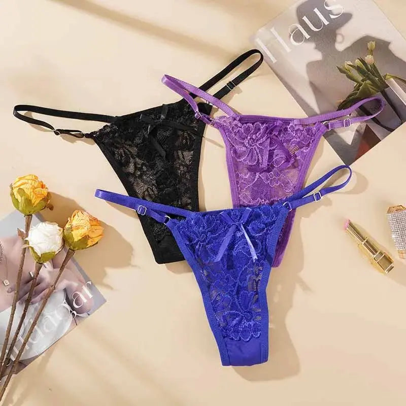 Tangas ajustables de encaje para mujer, ropa interior transpirable de tiro bajo, lencería Sexy - SYN PERU