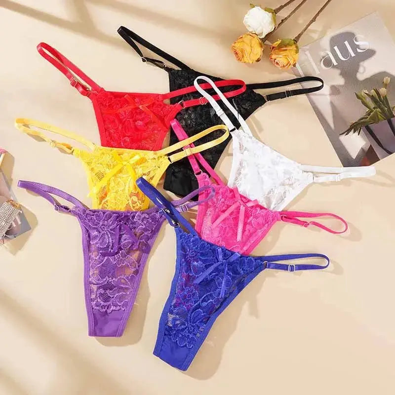 Tangas ajustables de encaje para mujer, ropa interior transpirable de tiro bajo, lencería Sexy - SYN PERU