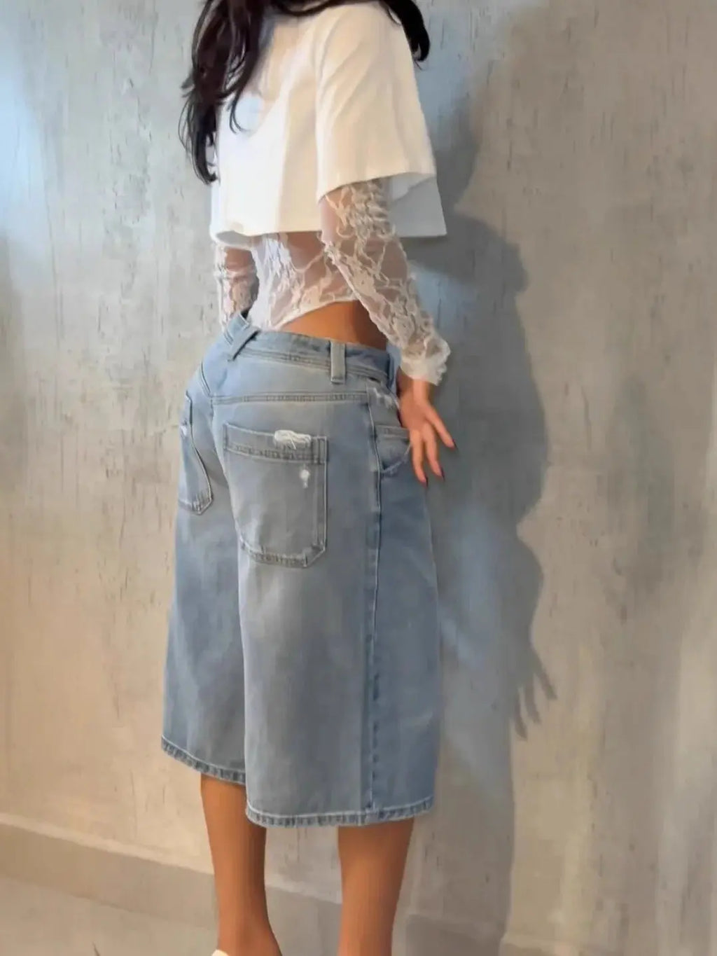 Top corto Sexy de gato extraño para mujer + Body de manga larga de Jacquard de encaje Hottie Street Clubwear Slim salvaje a juego camisetas ajustadas básicas - SYN PERU
