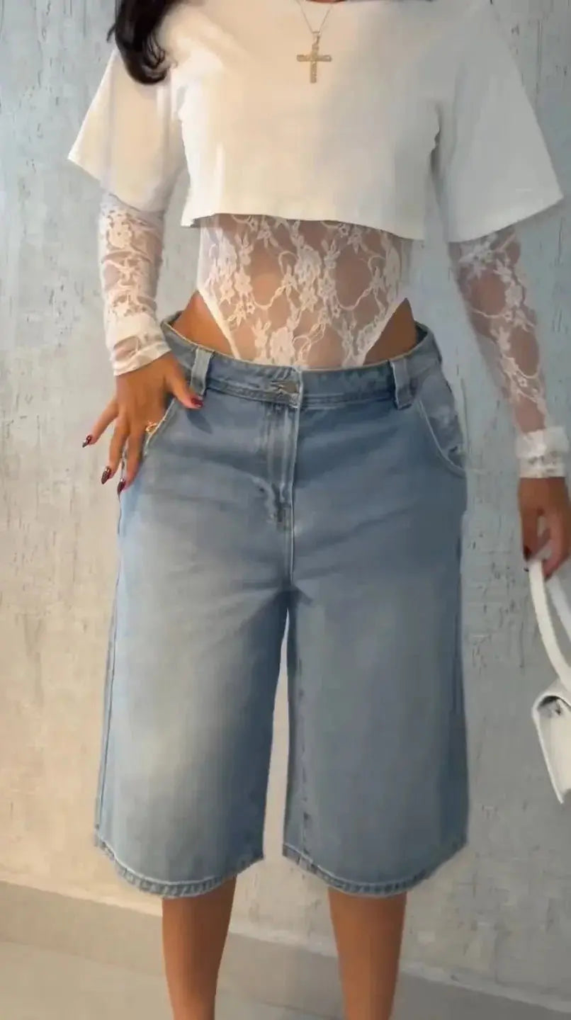 Top corto Sexy de gato extraño para mujer + Body de manga larga de Jacquard de encaje Hottie Street Clubwear Slim salvaje a juego camisetas ajustadas básicas - SYN PERU
