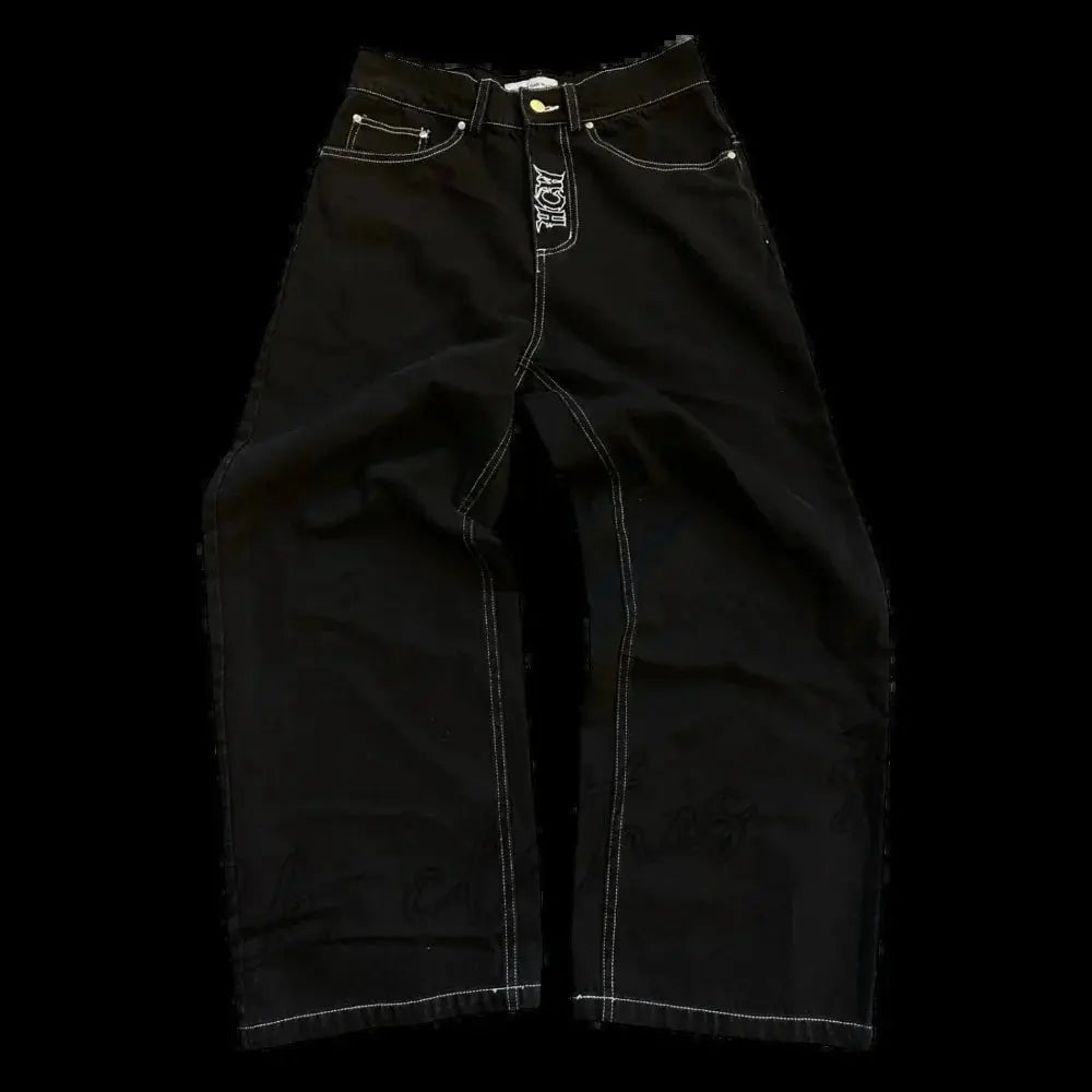 Vaqueros Y2K para hombre, pantalones vaqueros sueltos lavados con bordado de calavera retro de hip - hop, nuevos pantalones de pierna suelta informales de pierna recta, ropa de calle - SYN PERU