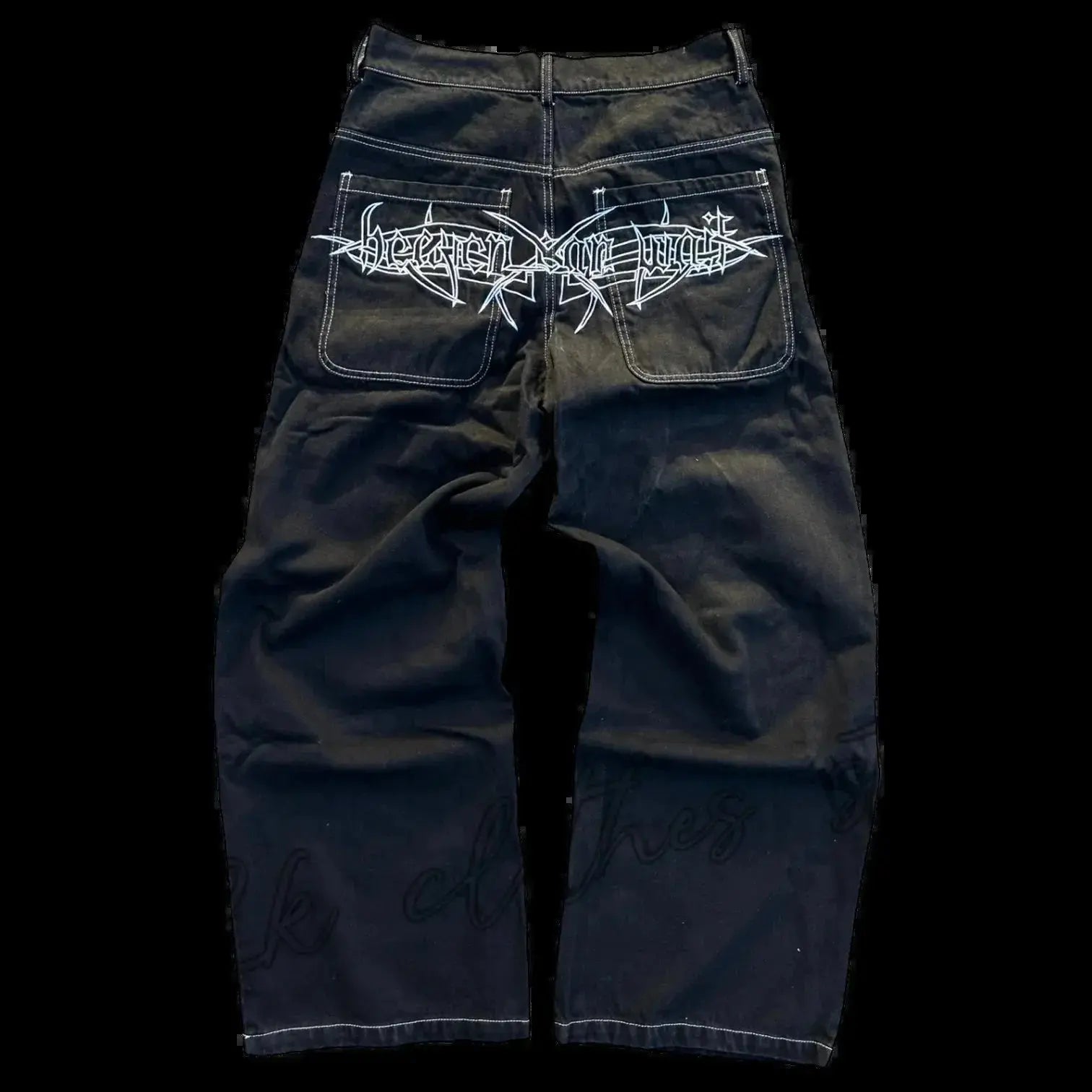 Vaqueros Y2K para hombre, pantalones vaqueros sueltos lavados con bordado de calavera retro de hip - hop, nuevos pantalones de pierna suelta informales de pierna recta, ropa de calle - SYN PERU