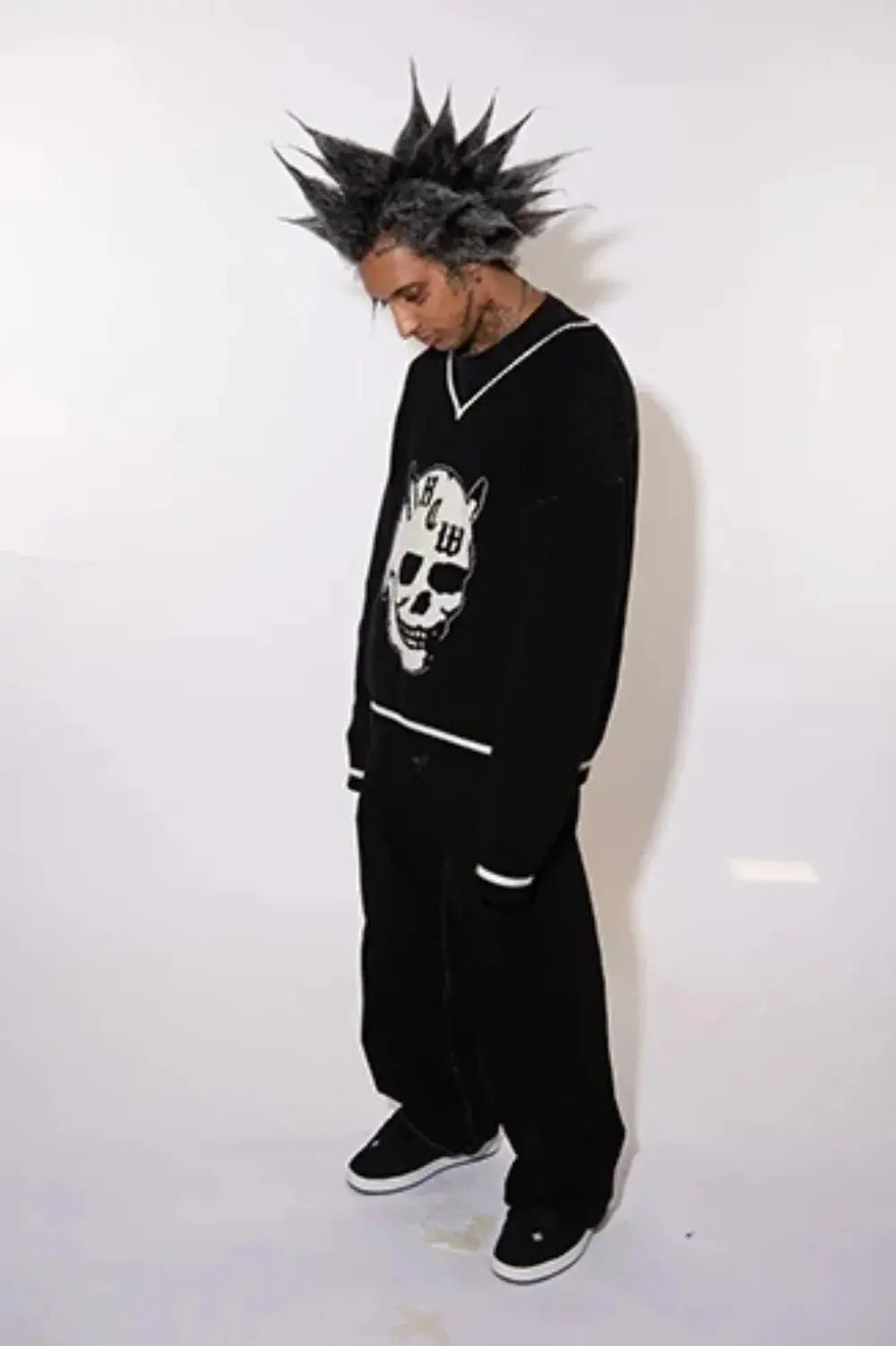 Vaqueros Y2K para hombre, pantalones vaqueros sueltos lavados con bordado de calavera retro de hip - hop, nuevos pantalones de pierna suelta informales de pierna recta, ropa de calle - SYN PERU