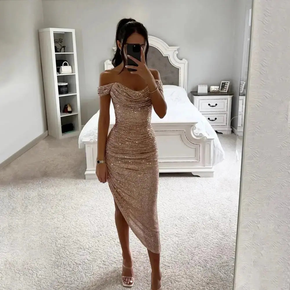 Vestido de fiesta de Navidad para mujer, vestido de noche con dobladillo Irregular y lentejuelas, corte bajo, fiesta de graduación, boda, dobladillo con abertura Formal, vestido Midi para mujer - SYN PERU