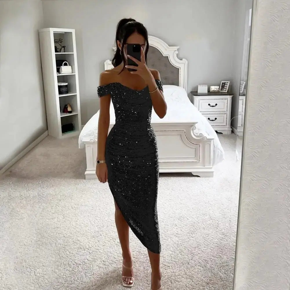 Vestido de fiesta de Navidad para mujer, vestido de noche con dobladillo Irregular y lentejuelas, corte bajo, fiesta de graduación, boda, dobladillo con abertura Formal, vestido Midi para mujer - SYN PERU