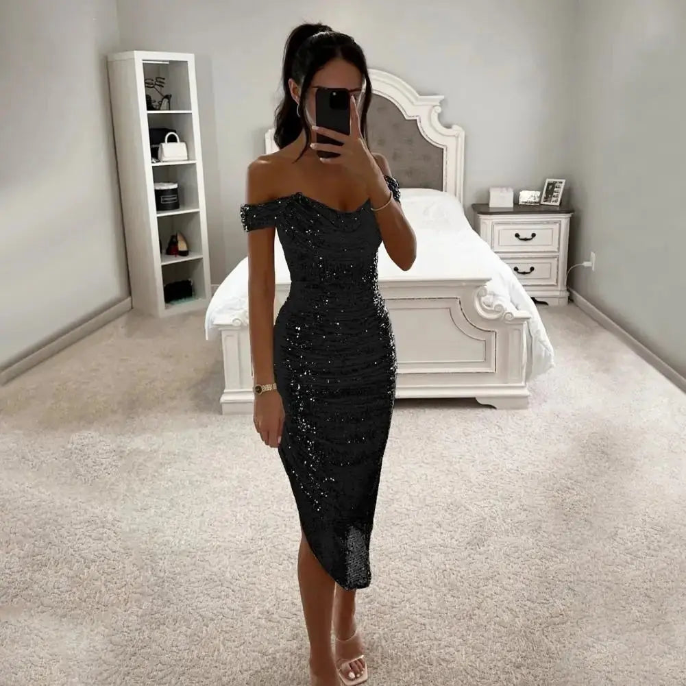Vestido de fiesta de Navidad para mujer, vestido de noche con dobladillo Irregular y lentejuelas, corte bajo, fiesta de graduación, boda, dobladillo con abertura Formal, vestido Midi para mujer - SYN PERU