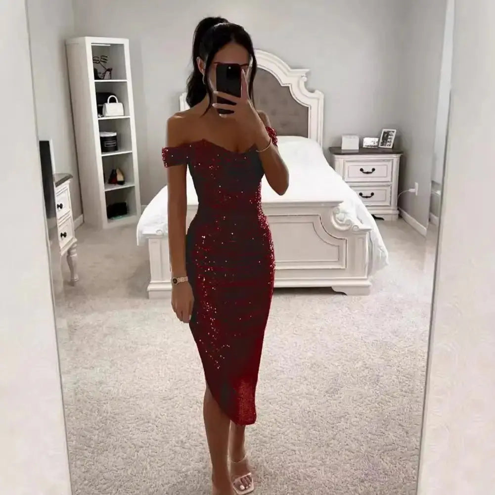 Vestido de fiesta de Navidad para mujer, vestido de noche con dobladillo Irregular y lentejuelas, corte bajo, fiesta de graduación, boda, dobladillo con abertura Formal, vestido Midi para mujer - SYN PERU