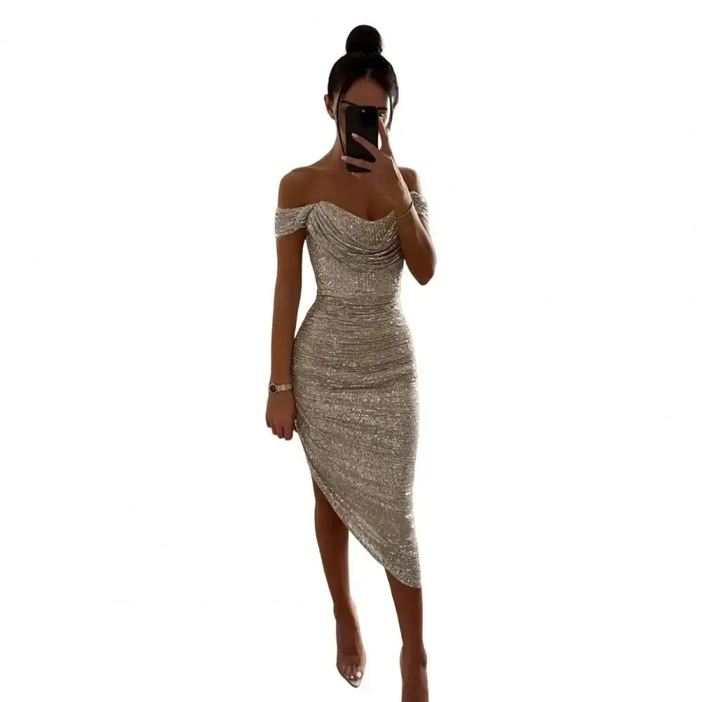 Vestido de fiesta de Navidad para mujer, vestido de noche con dobladillo Irregular y lentejuelas, corte bajo, fiesta de graduación, boda, dobladillo con abertura Formal, vestido Midi para mujer - SYN PERU