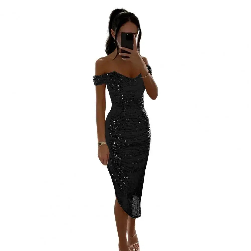 Vestido de fiesta de Navidad para mujer, vestido de noche con dobladillo Irregular y lentejuelas, corte bajo, fiesta de graduación, boda, dobladillo con abertura Formal, vestido Midi para mujer - SYN PERU