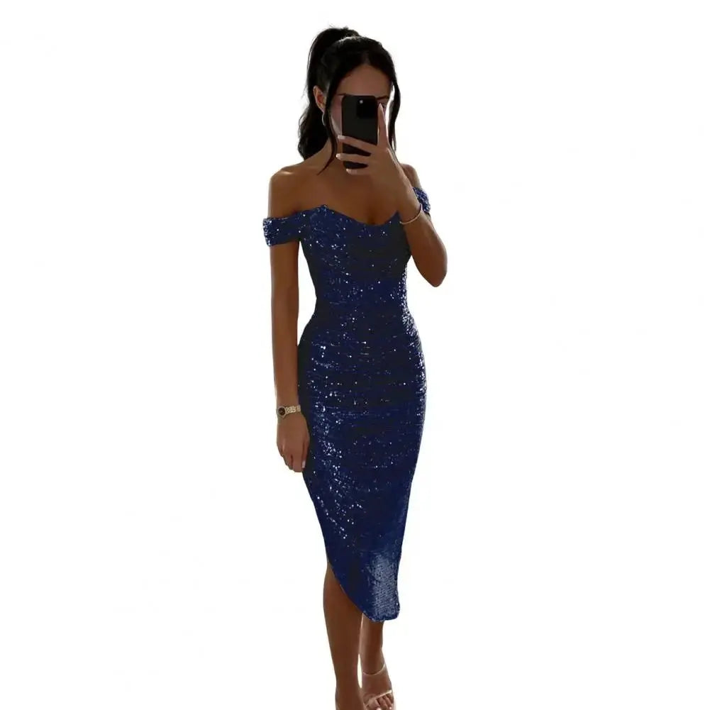 Vestido de fiesta de Navidad para mujer, vestido de noche con dobladillo Irregular y lentejuelas, corte bajo, fiesta de graduación, boda, dobladillo con abertura Formal, vestido Midi para mujer - SYN PERU
