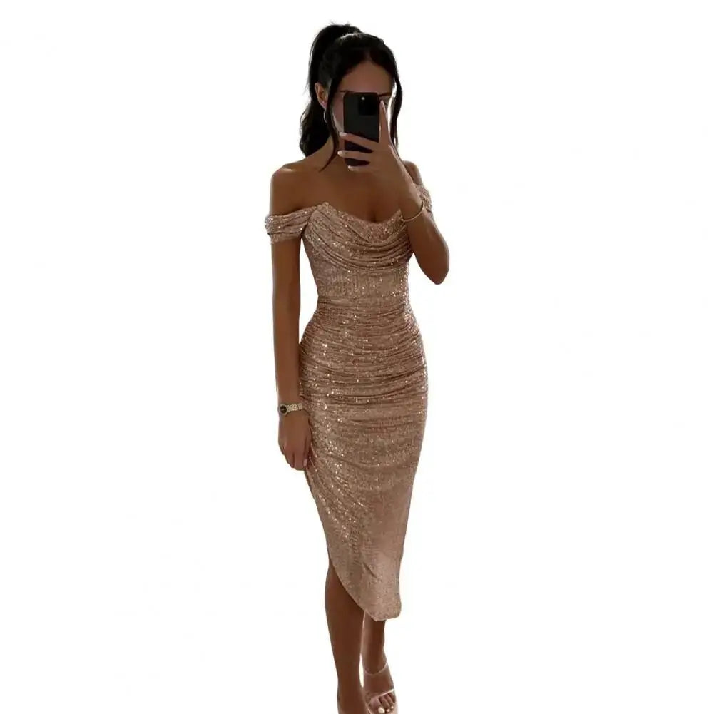 Vestido de fiesta de Navidad para mujer, vestido de noche con dobladillo Irregular y lentejuelas, corte bajo, fiesta de graduación, boda, dobladillo con abertura Formal, vestido Midi para mujer - SYN PERU