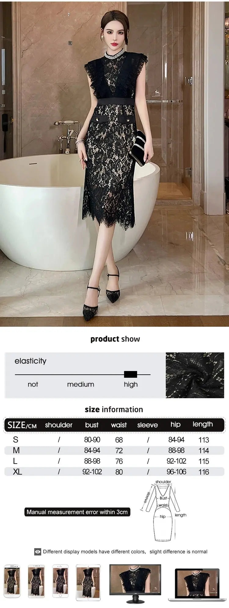 Vestido de fiesta elegante francés Noble para mujer, encaje negro, perspectiva transparente, diamante, cintura alta, cola de pez, fiesta, banquete - SYN PERU