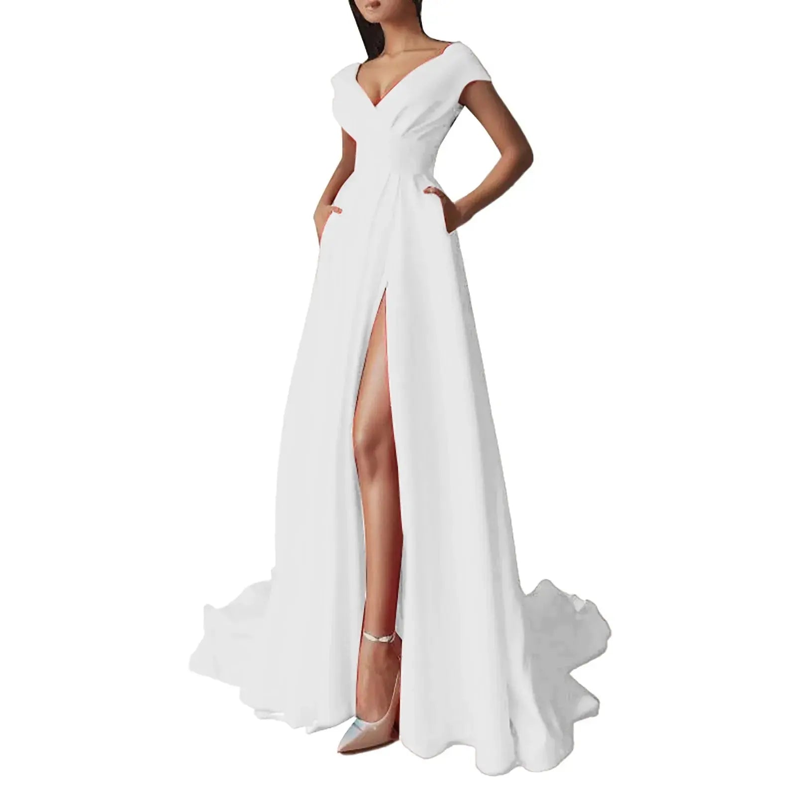 Vestido Formal de una línea con hombros descubiertos para mujer, vestidos de fiesta con cuello en V profundo de cintura alta, vestido de noche de dama de honor elegante para invitados de boda - SYN PERU