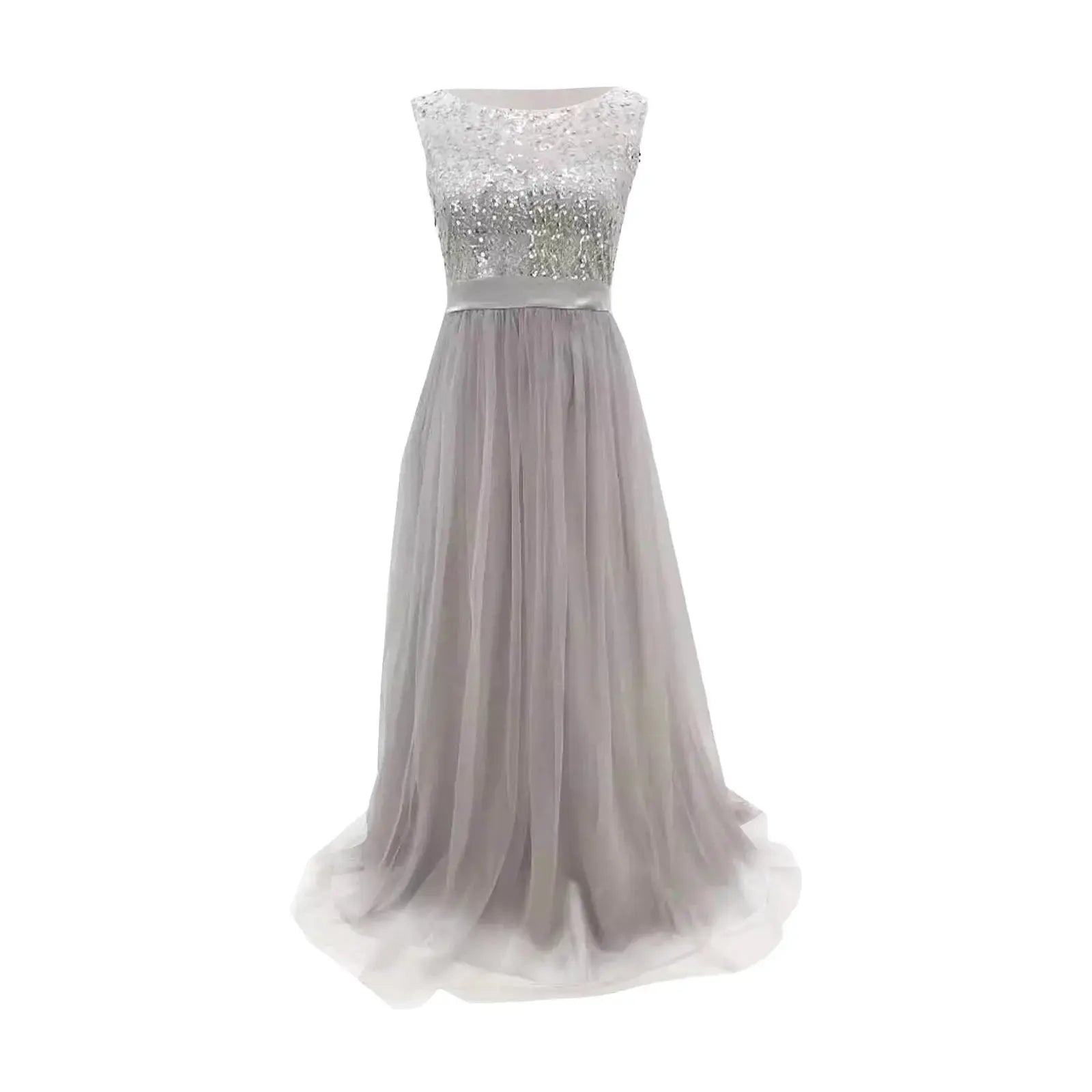 Vestidos de fiesta de noche formales para mujer, vestido de fiesta de retazos de malla con lentejuelas, largo hasta el suelo, cintura alta, vestido largo de dama de honor de boda - SYN PERU