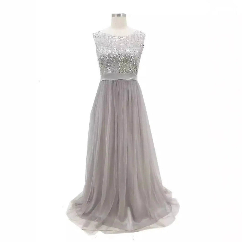 Vestidos de fiesta de noche formales para mujer, vestido de fiesta de retazos de malla con lentejuelas, largo hasta el suelo, cintura alta, vestido largo de dama de honor de boda - SYN PERU