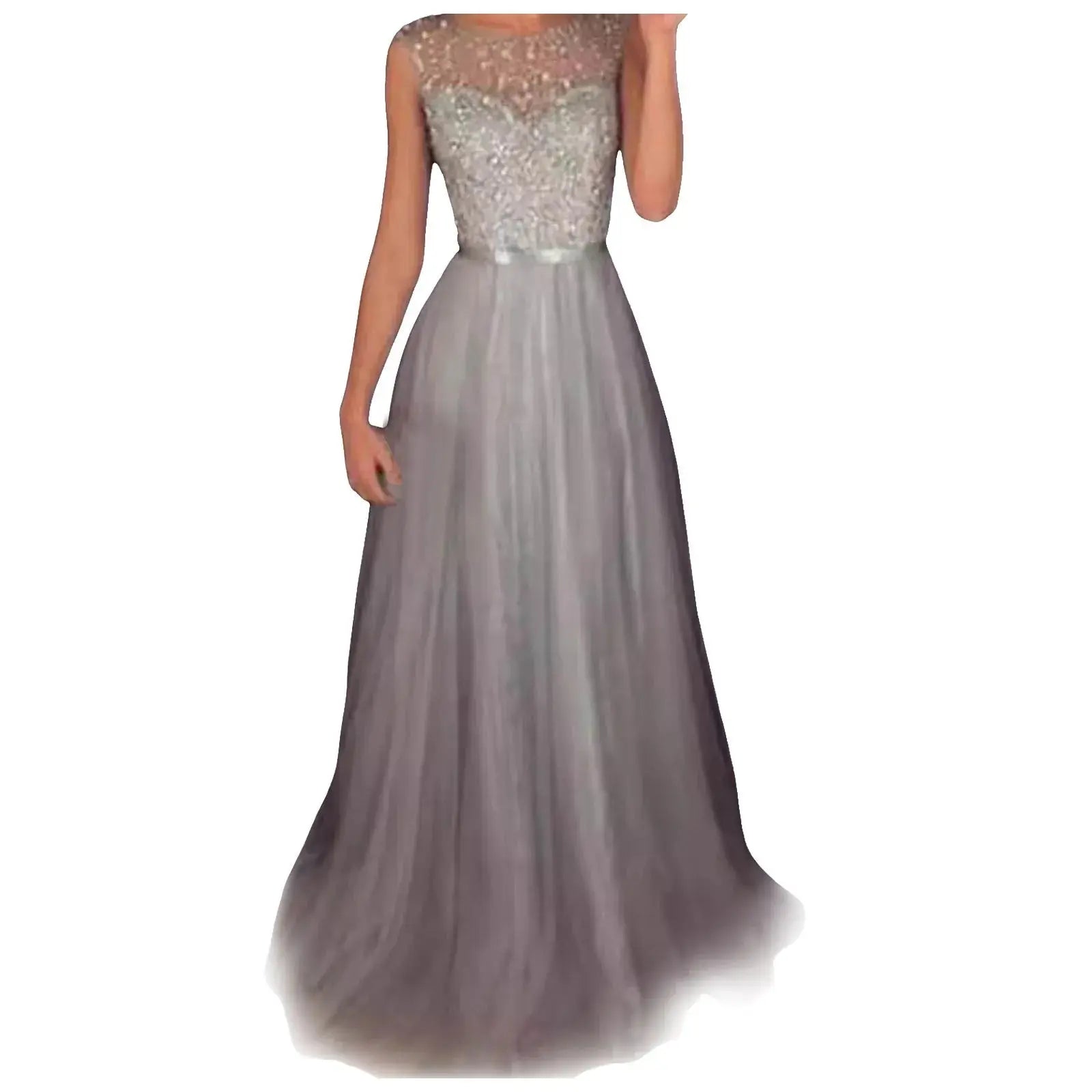Vestidos de fiesta de noche formales para mujer, vestido de fiesta de retazos de malla con lentejuelas, largo hasta el suelo, cintura alta, vestido largo de dama de honor de boda - SYN PERU
