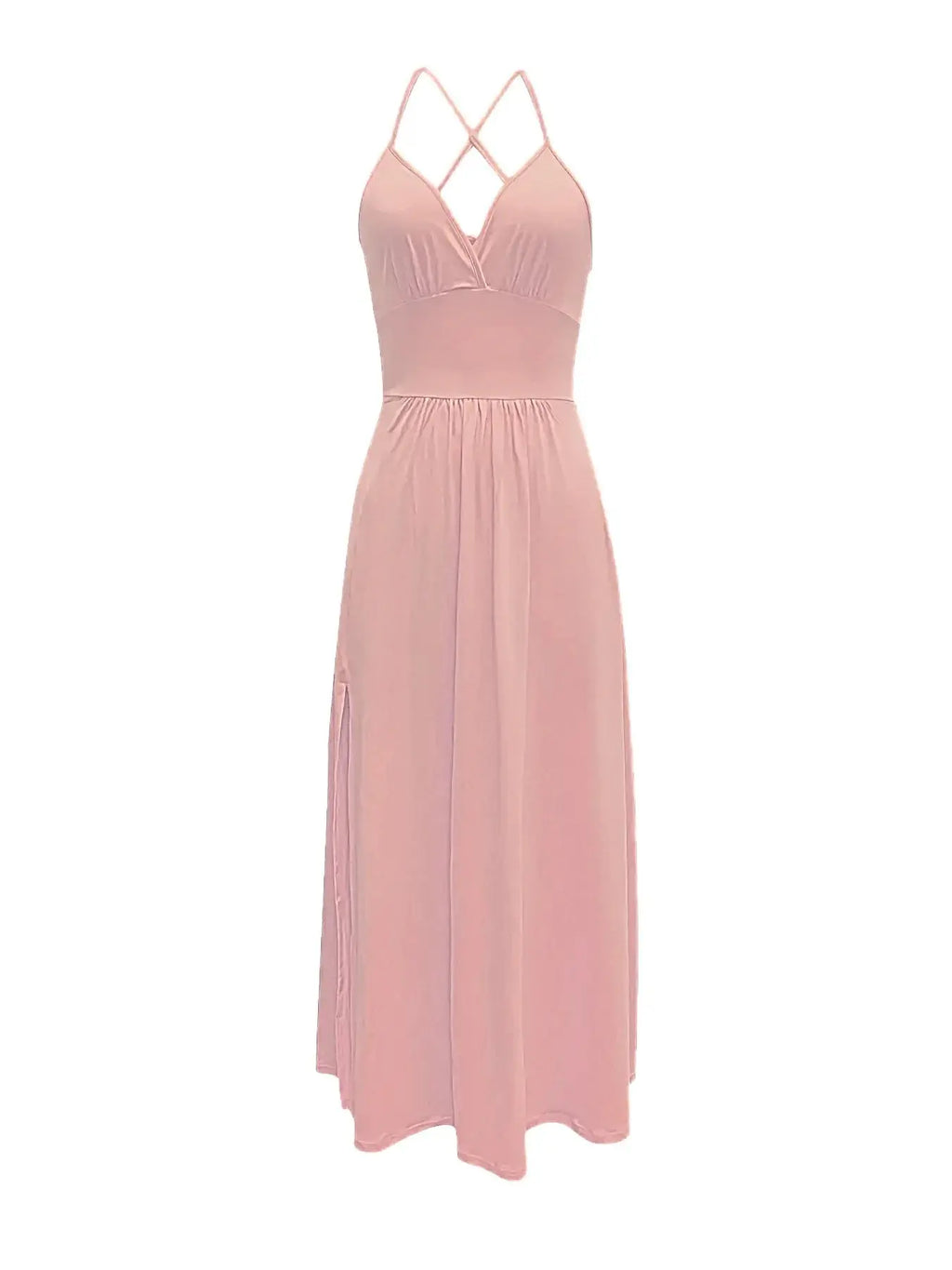 Vestidos sexis con tirantes finos y cuello en V para mujer, vestido de noche con abertura lateral sin mangas, Vestidos plisados de cintura alta lisos elegantes - SYN PERU