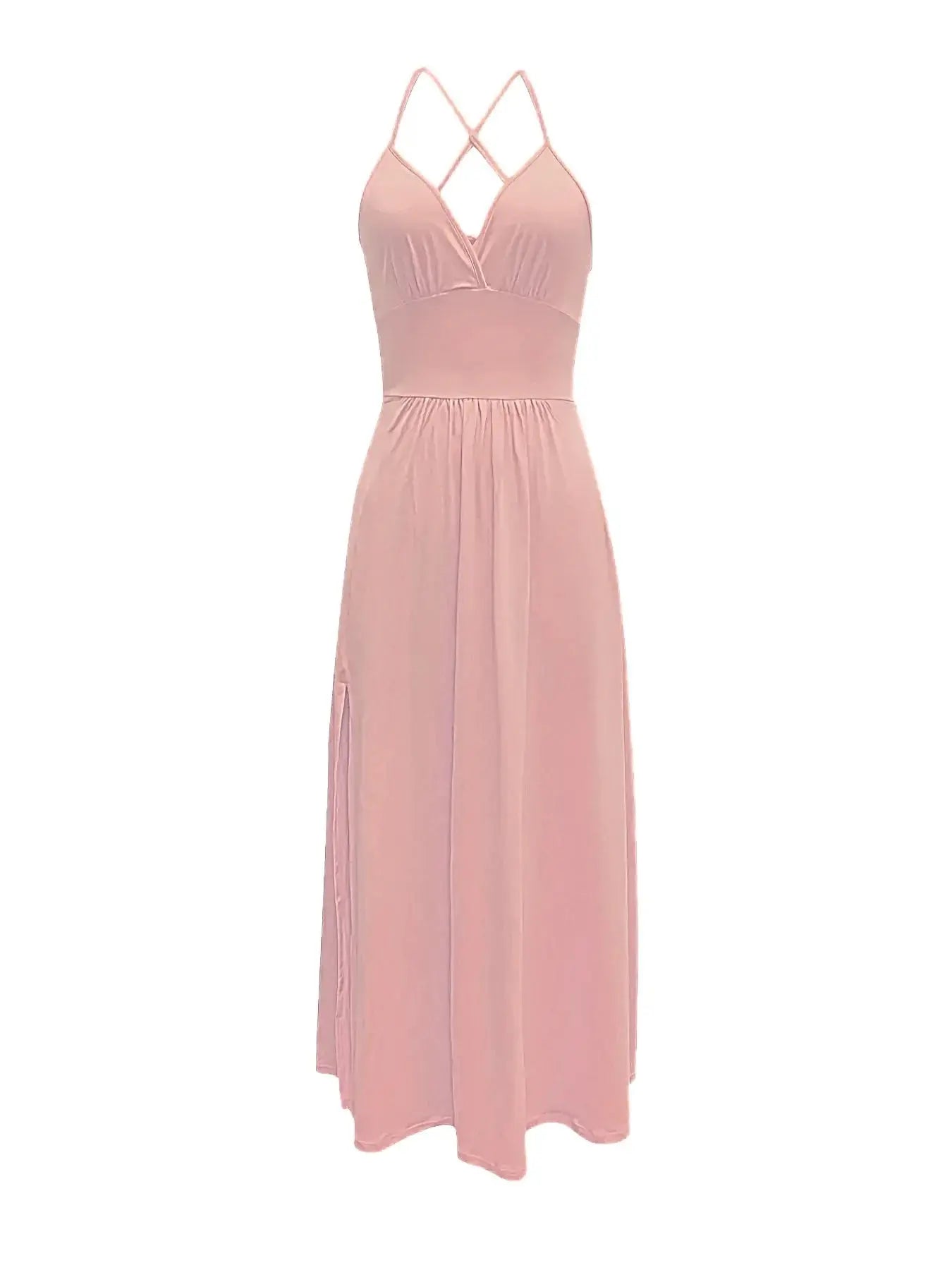 Vestidos sexis con tirantes finos y cuello en V para mujer, vestido de noche con abertura lateral sin mangas, Vestidos plisados de cintura alta lisos elegantes - SYN PERU