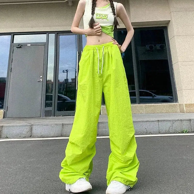 Xpqbb Y2K pantalones negros de paracaídas para mujer, ropa informal estilo Hip Hop, pantalones Cargo con bolsillos de gran tamaño, pantalones de chándal holgados de pierna ancha Harajuku para mujer - SYN PERU