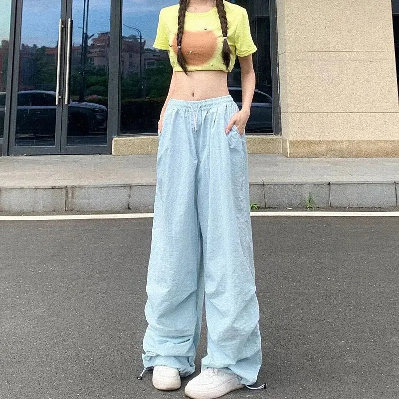 Xpqbb Y2K pantalones negros de paracaídas para mujer, ropa informal estilo Hip Hop, pantalones Cargo con bolsillos de gran tamaño, pantalones de chándal holgados de pierna ancha Harajuku para mujer - SYN PERU
