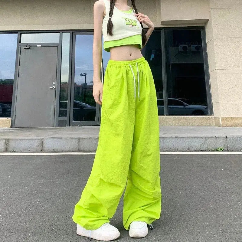 Xpqbb Y2K pantalones negros de paracaídas para mujer, ropa informal estilo Hip Hop, pantalones Cargo con bolsillos de gran tamaño, pantalones de chándal holgados de pierna ancha Harajuku para mujer - SYN PERU