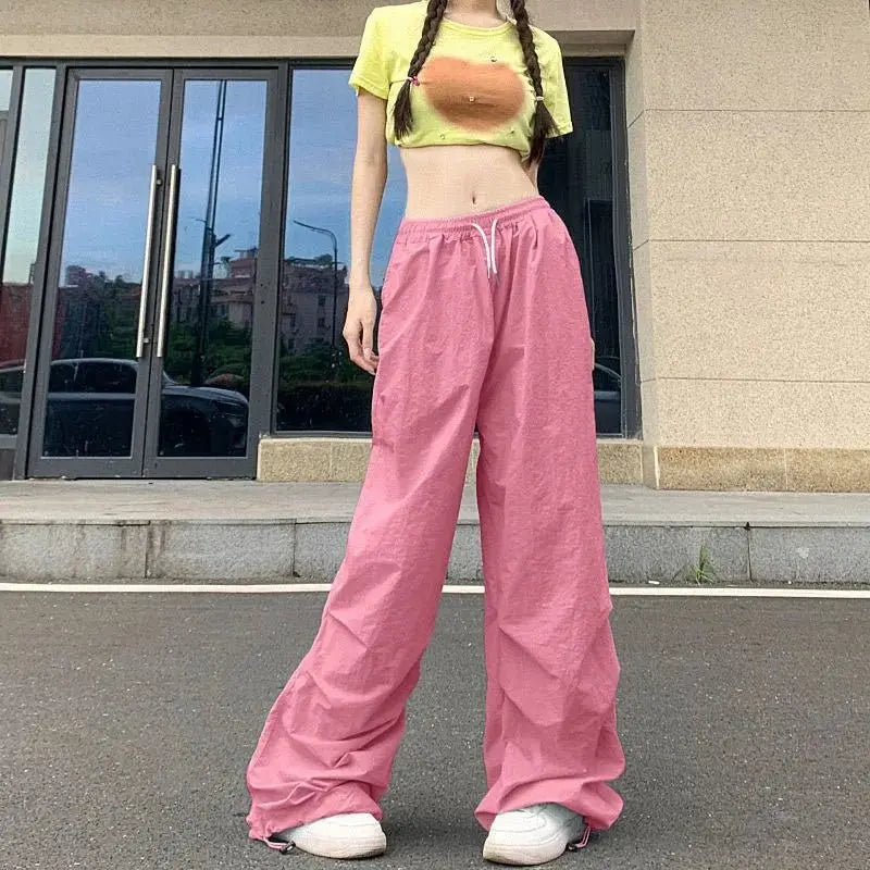 Xpqbb Y2K pantalones negros de paracaídas para mujer, ropa informal estilo Hip Hop, pantalones Cargo con bolsillos de gran tamaño, pantalones de chándal holgados de pierna ancha Harajuku para mujer - SYN PERU