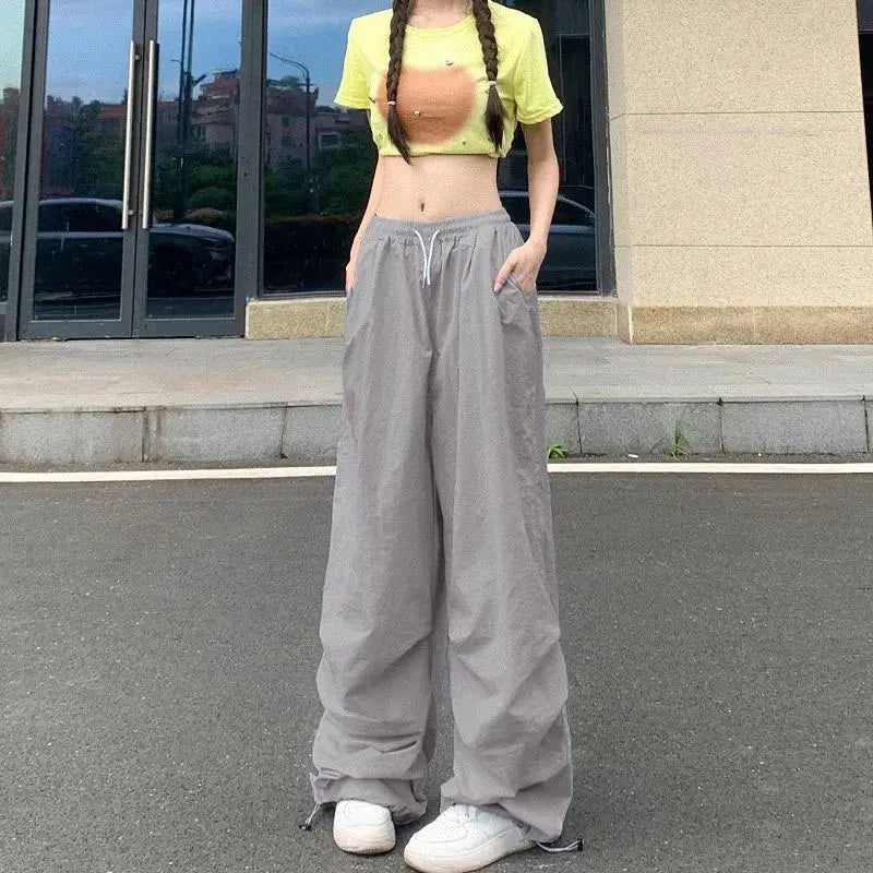 Xpqbb Y2K pantalones negros de paracaídas para mujer, ropa informal estilo Hip Hop, pantalones Cargo con bolsillos de gran tamaño, pantalones de chándal holgados de pierna ancha Harajuku para mujer - SYN PERU