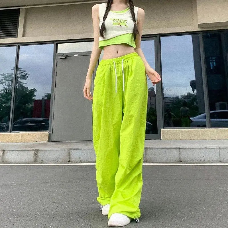 Xpqbb Y2K pantalones negros de paracaídas para mujer, ropa informal estilo Hip Hop, pantalones Cargo con bolsillos de gran tamaño, pantalones de chándal holgados de pierna ancha Harajuku para mujer - SYN PERU