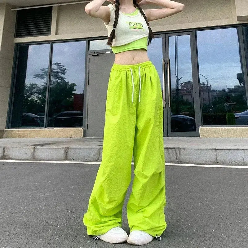 Xpqbb Y2K pantalones negros de paracaídas para mujer, ropa informal estilo Hip Hop, pantalones Cargo con bolsillos de gran tamaño, pantalones de chándal holgados de pierna ancha Harajuku para mujer - SYN PERU
