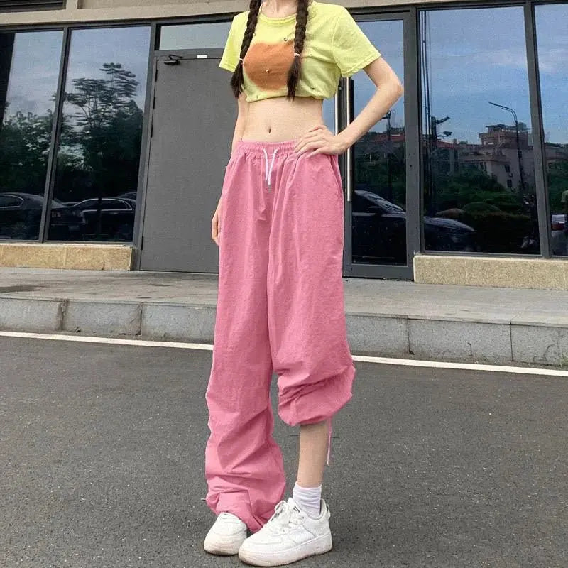 Xpqbb Y2K pantalones negros de paracaídas para mujer, ropa informal estilo Hip Hop, pantalones Cargo con bolsillos de gran tamaño, pantalones de chándal holgados de pierna ancha Harajuku para mujer - SYN PERU
