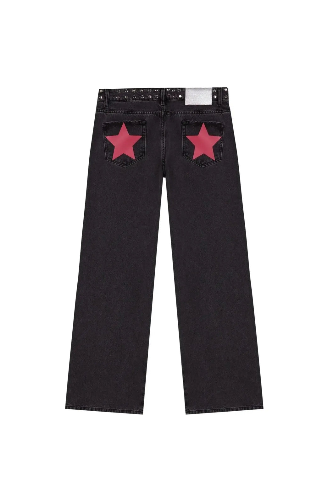 Y2K - pantalones vaqueros negros Retro para mujer, pantalón vaquero informal de moda urbana con bolsillo trasero y estrella rosa, detalle de remache lateral, pierna recta - SYN PERU