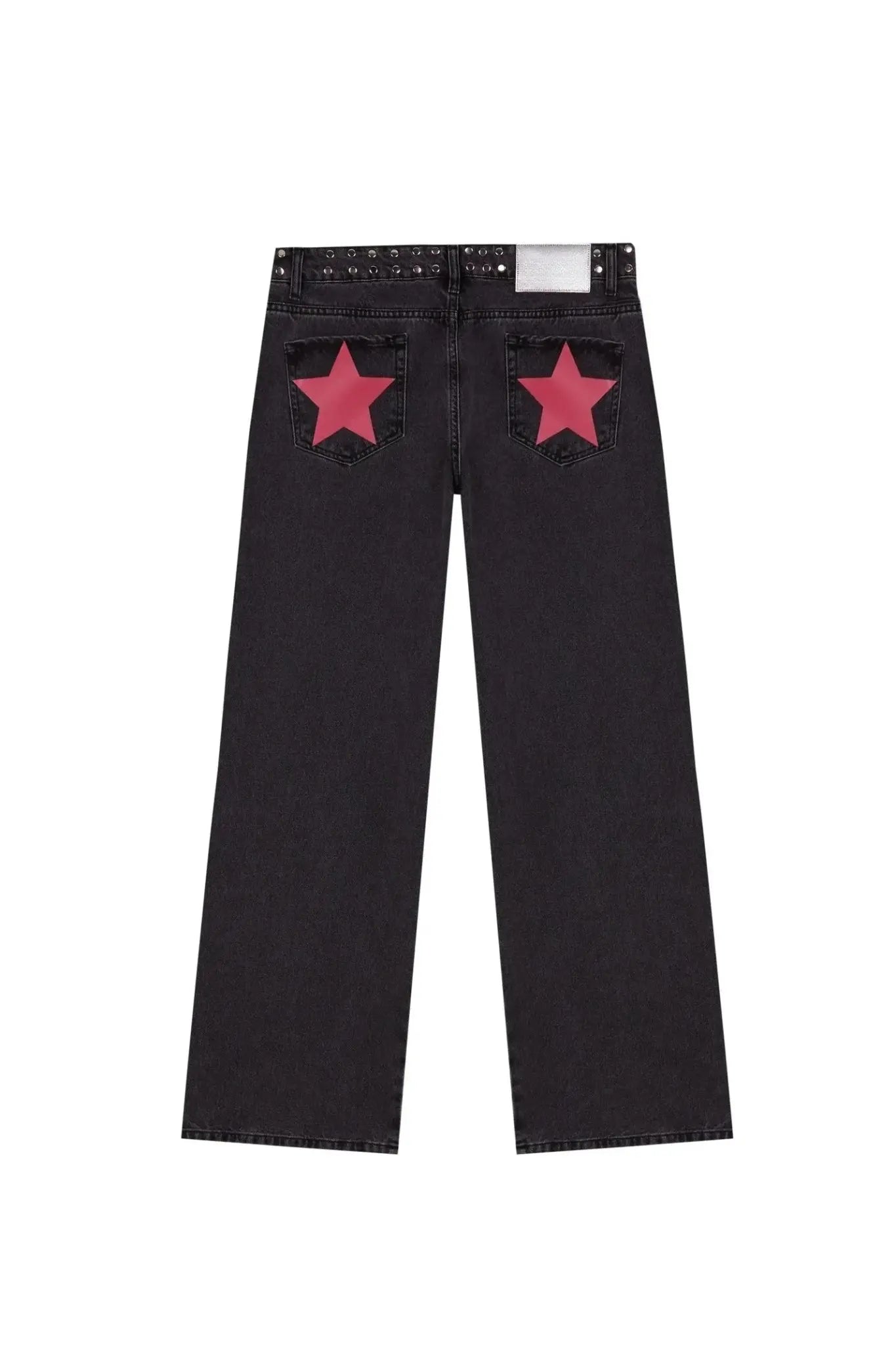 Y2K - pantalones vaqueros negros Retro para mujer, pantalón vaquero informal de moda urbana con bolsillo trasero y estrella rosa, detalle de remache lateral, pierna recta - SYN PERU