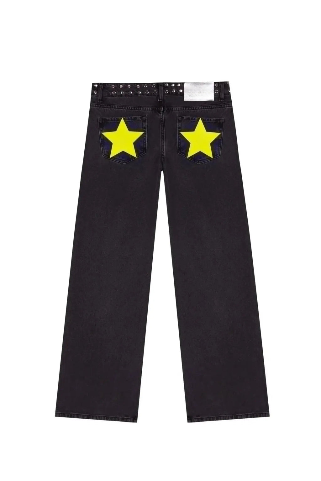 Y2K - pantalones vaqueros negros Retro para mujer, pantalón vaquero informal de moda urbana con bolsillo trasero y estrella rosa, detalle de remache lateral, pierna recta - SYN PERU