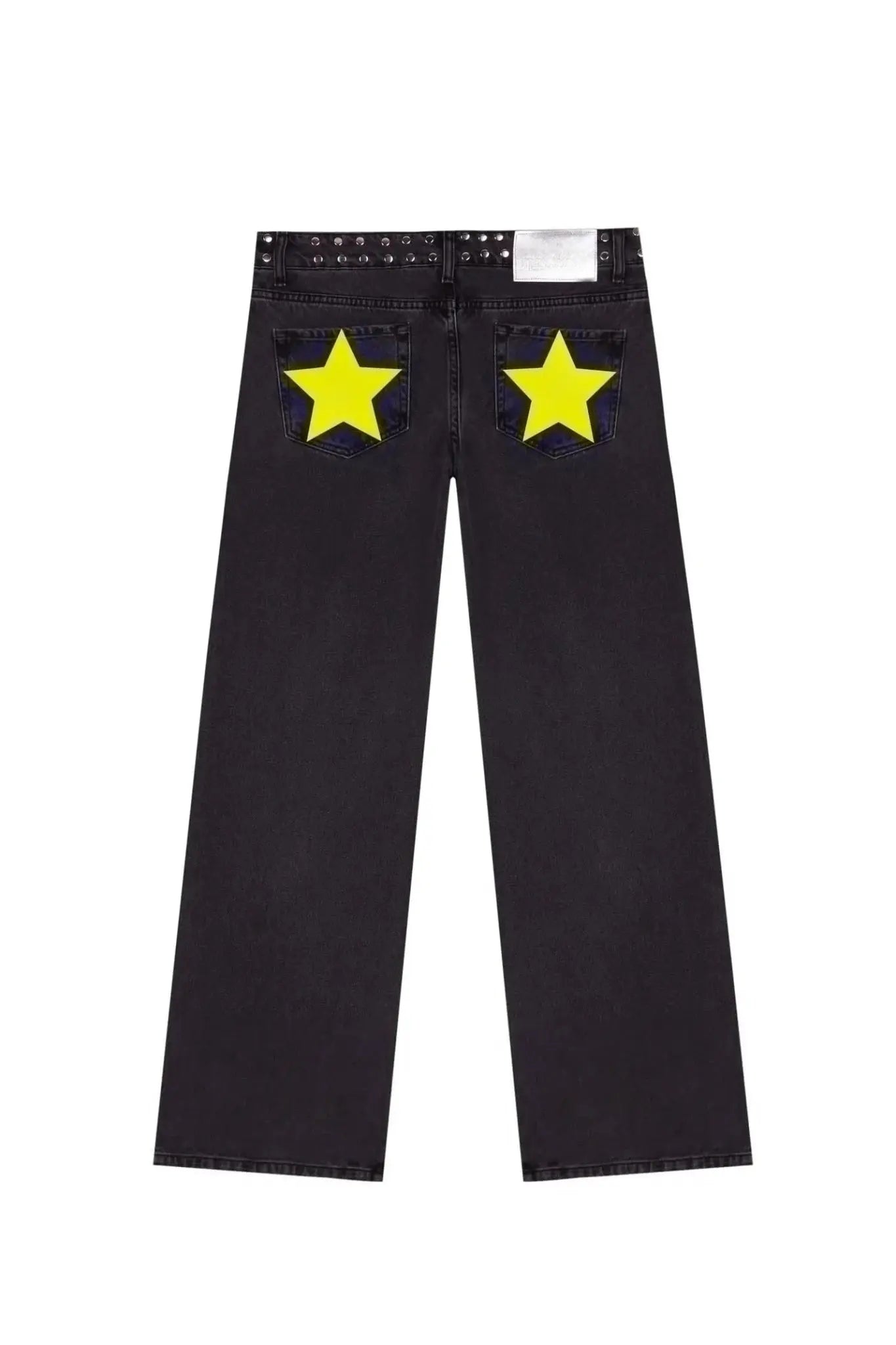 Y2K - pantalones vaqueros negros Retro para mujer, pantalón vaquero informal de moda urbana con bolsillo trasero y estrella rosa, detalle de remache lateral, pierna recta - SYN PERU