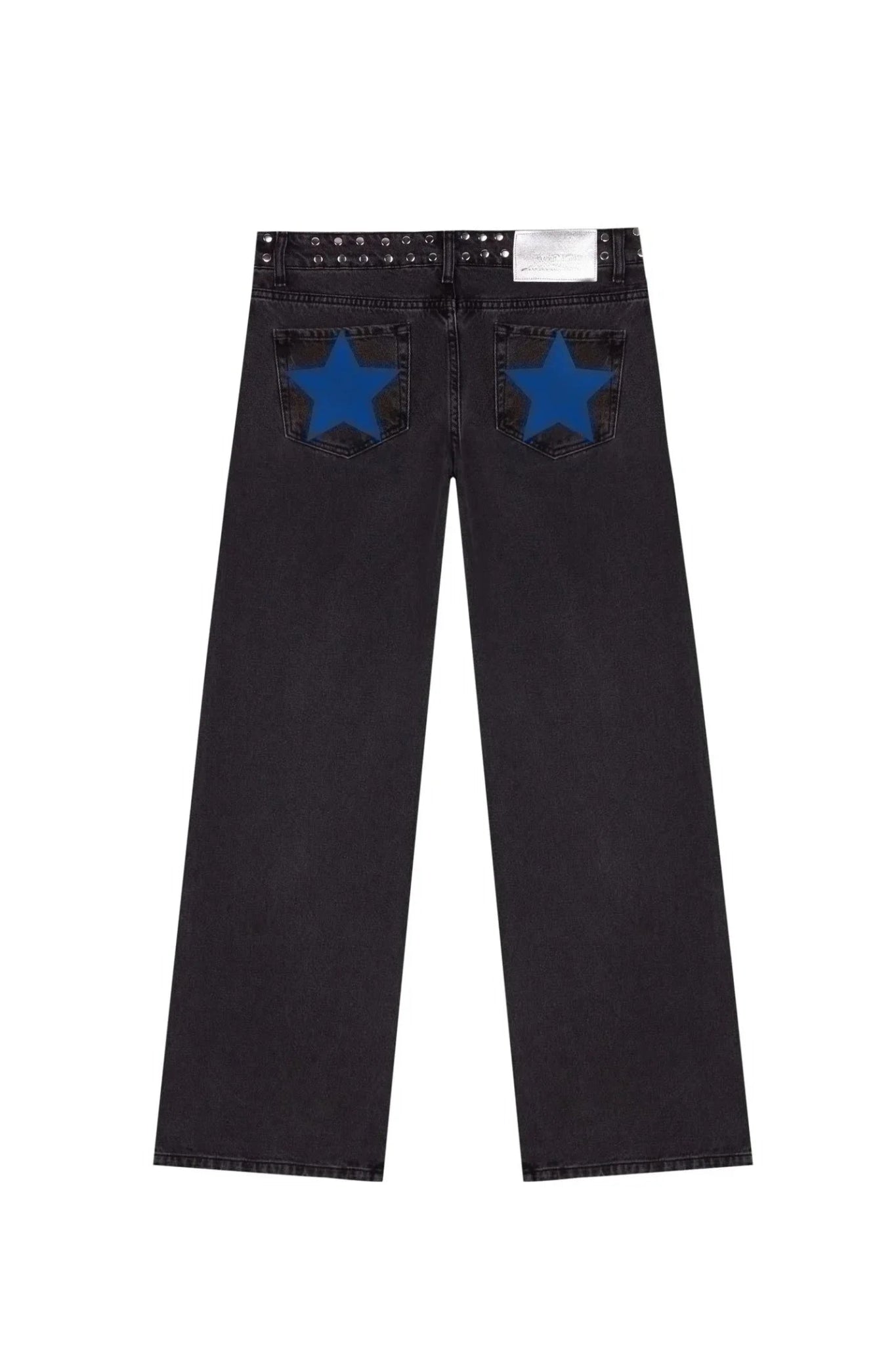 Y2K - pantalones vaqueros negros Retro para mujer, pantalón vaquero informal de moda urbana con bolsillo trasero y estrella rosa, detalle de remache lateral, pierna recta - SYN PERU