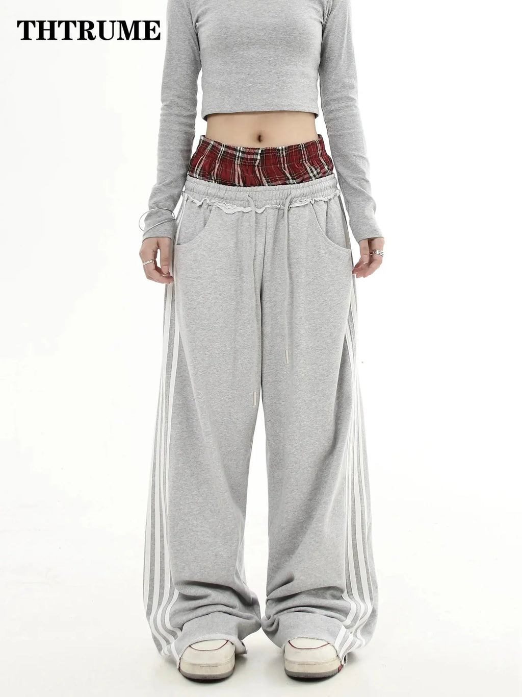 Y2K - pantalones Vintage para mujer, pantalón informal, sencillo, a rayas, holgado, recto, estilo Hip Hop, informal, de gran tamaño, de cintura alta, elegante - SYN PERU