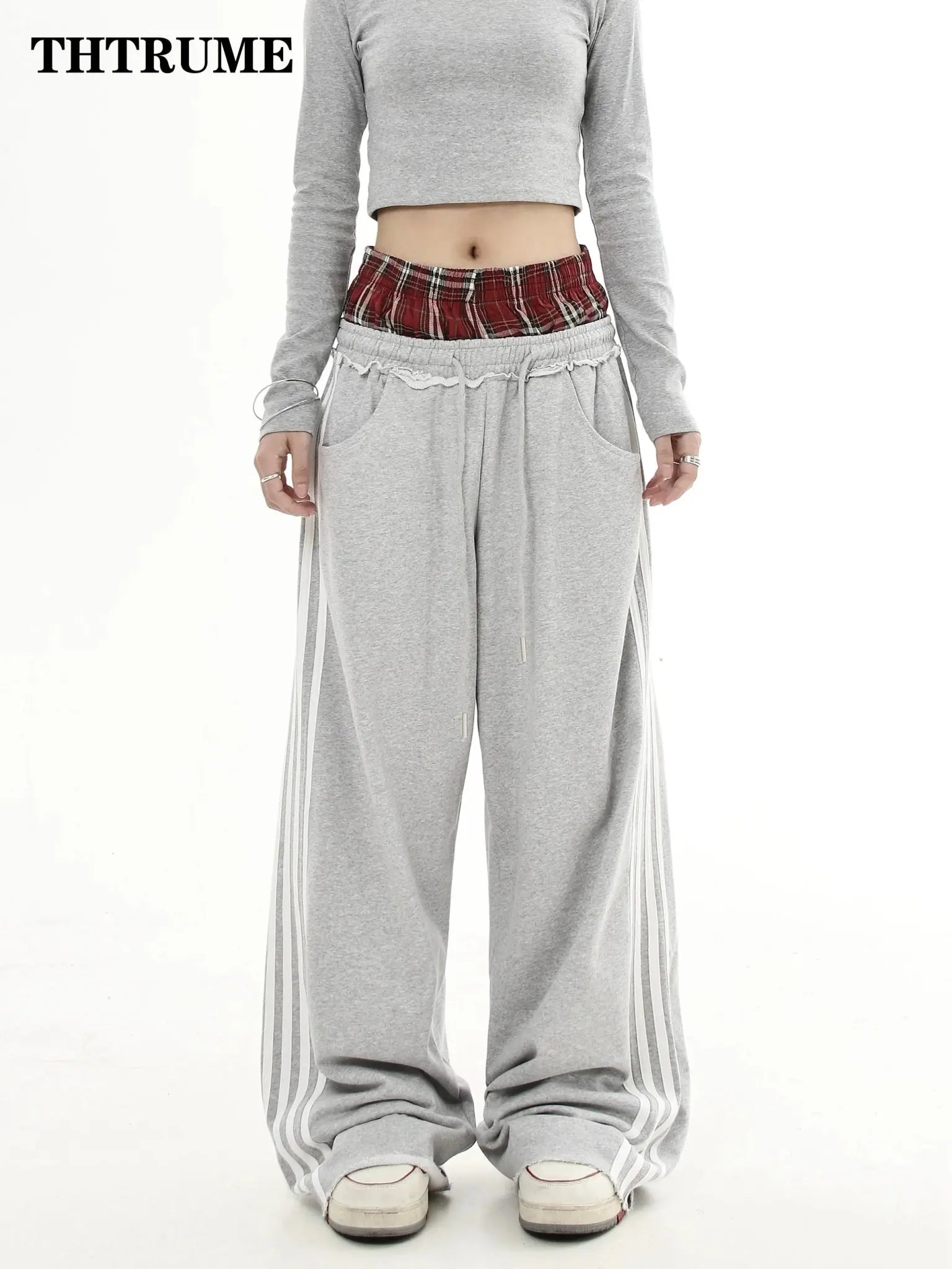Y2K - pantalones Vintage para mujer, pantalón informal, sencillo, a rayas, holgado, recto, estilo Hip Hop, informal, de gran tamaño, de cintura alta, elegante - SYN PERU