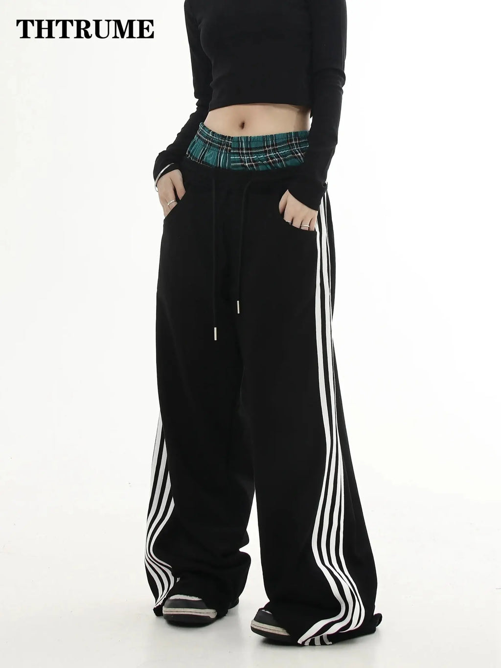 Y2K - pantalones Vintage para mujer, pantalón informal, sencillo, a rayas, holgado, recto, estilo Hip Hop, informal, de gran tamaño, de cintura alta, elegante - SYN PERU