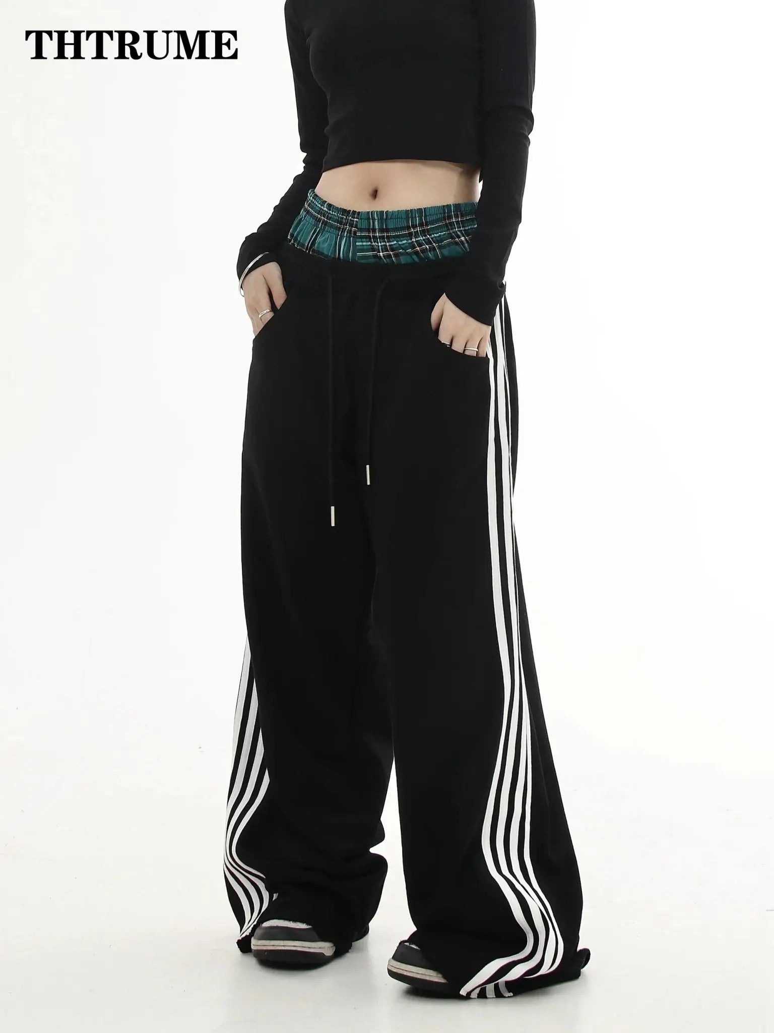Y2K - pantalones Vintage para mujer, pantalón informal, sencillo, a rayas, holgado, recto, estilo Hip Hop, informal, de gran tamaño, de cintura alta, elegante - SYN PERU