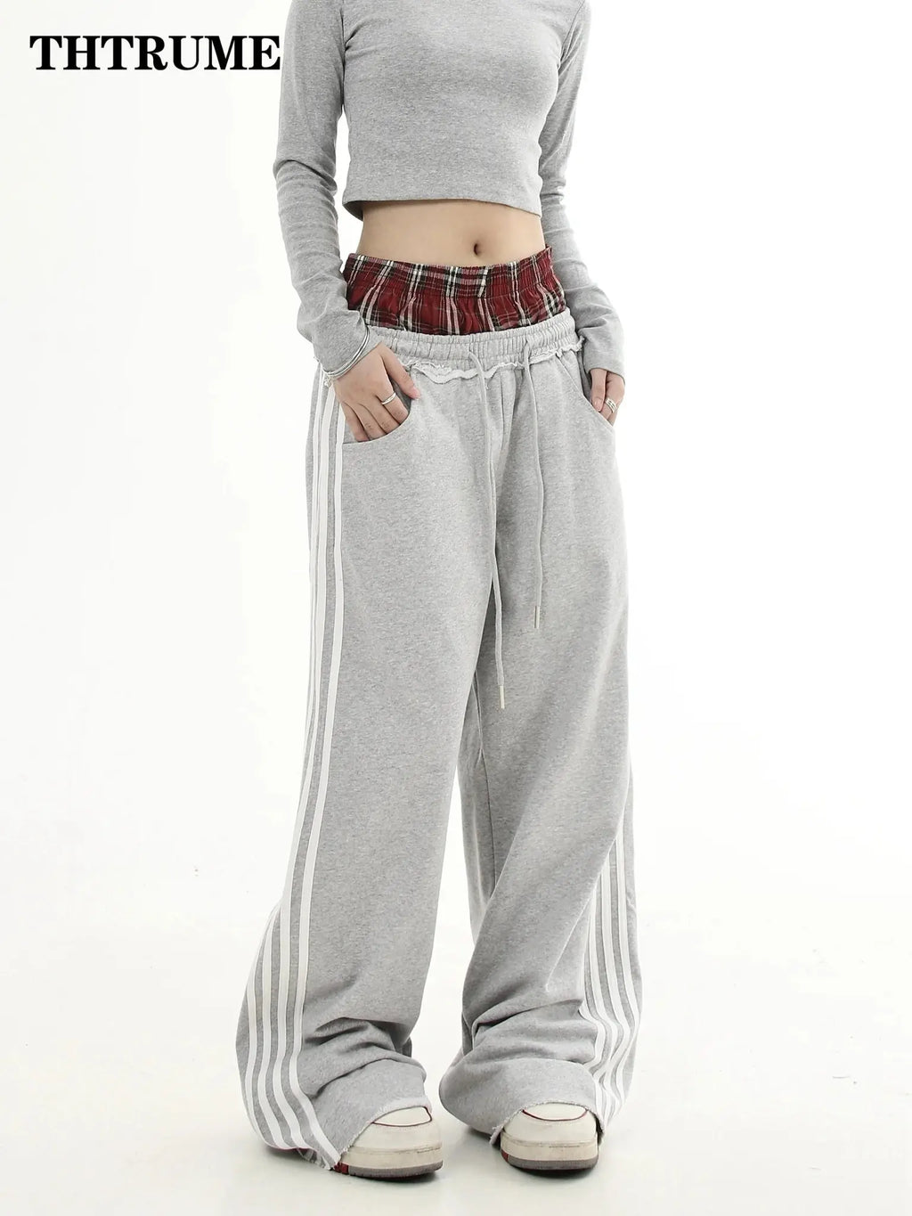 Y2K - pantalones Vintage para mujer, pantalón informal, sencillo, a rayas, holgado, recto, estilo Hip Hop, informal, de gran tamaño, de cintura alta, elegante - SYN PERU