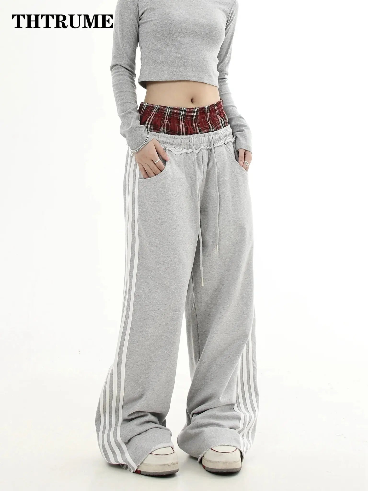 Y2K - pantalones Vintage para mujer, pantalón informal, sencillo, a rayas, holgado, recto, estilo Hip Hop, informal, de gran tamaño, de cintura alta, elegante - SYN PERU