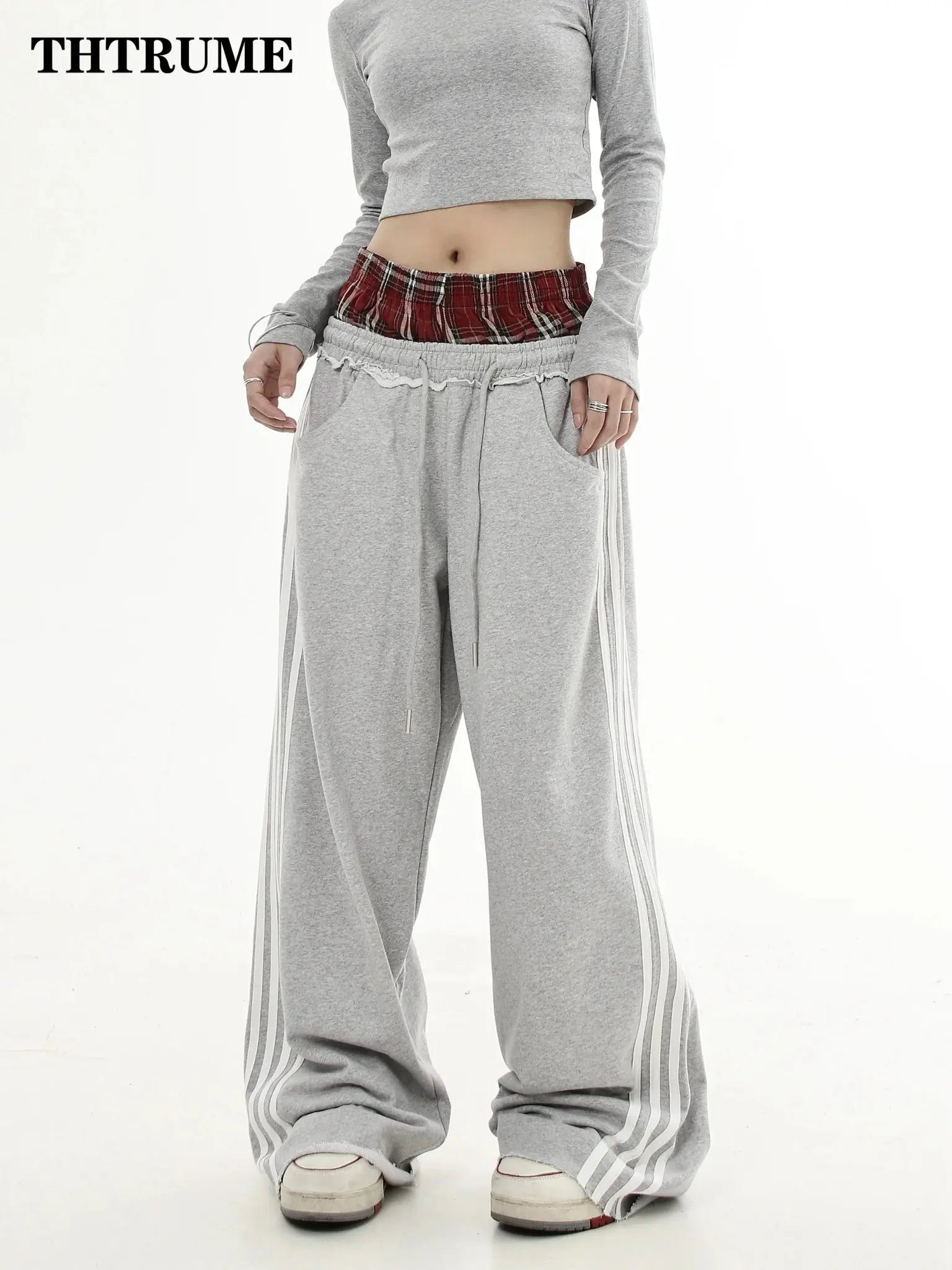 Y2K - pantalones Vintage para mujer, pantalón informal, sencillo, a rayas, holgado, recto, estilo Hip Hop, informal, de gran tamaño, de cintura alta, elegante - SYN PERU